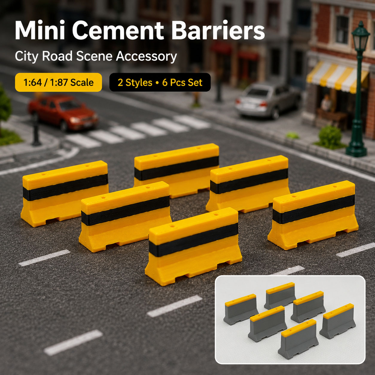 Model Kit Cement - مجموعة من 6 قطع حواجز طرق
