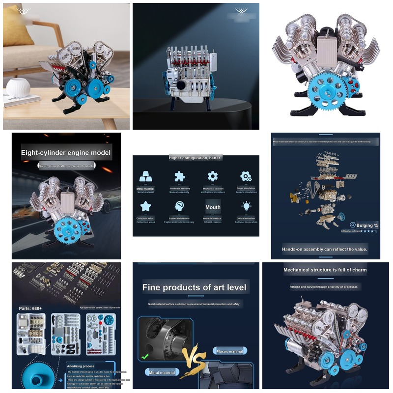 Model Kit V8 Engine - مجموعة بناء ميكانيكية ثلاثية الأبعاد لمحرك